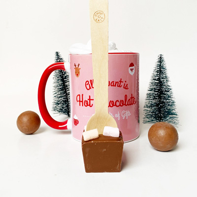 Warme Chocolademelk met Marshmallows Lepel in Sweet Pink Cadeaubox